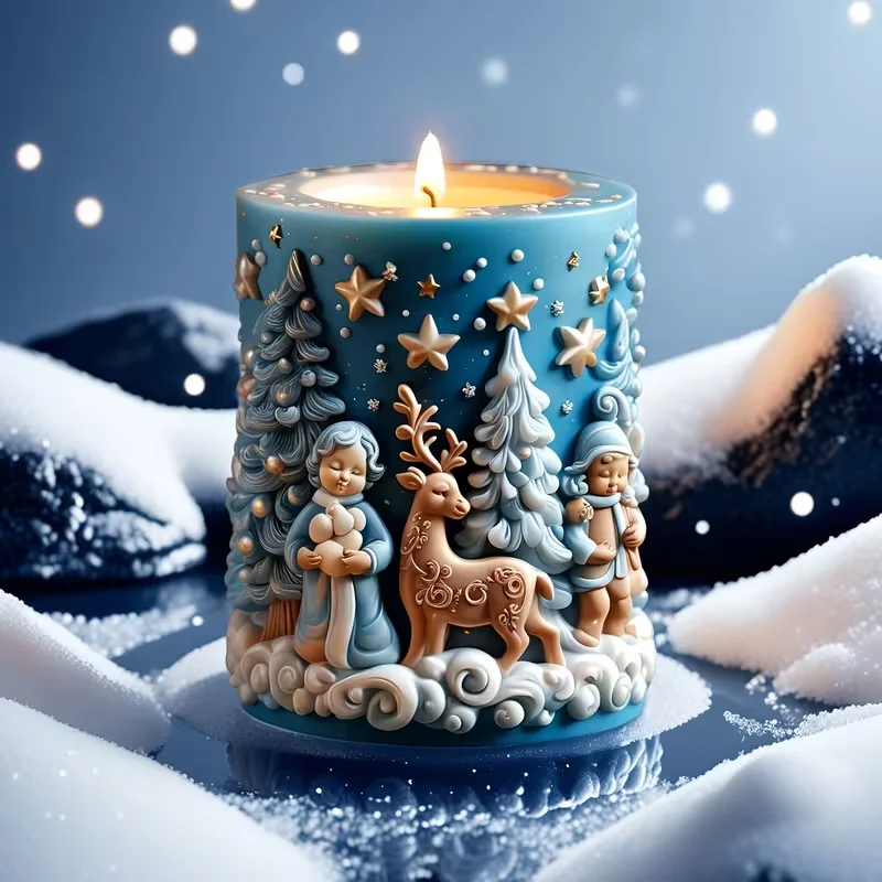 Weihnachtsdekoration, Ornamente, Silikonformen für selbstgemachte Weihnachtsschneeflocken, Rentier, Weihnachtsmann, zylindrische Duftkerzen