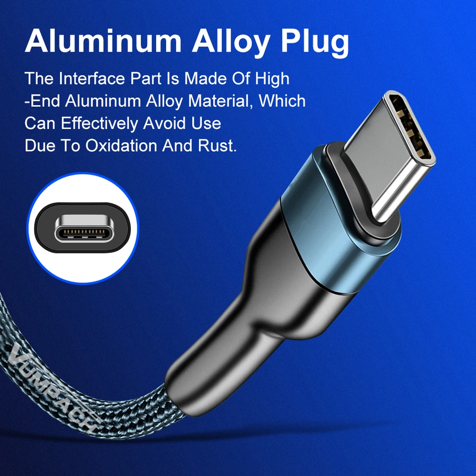 Vumpach Cable USB tipo C de carga rápida, cable de datos y cargador para Samsung s21 s20 A51, xiaomi mi 10, redmi note 9s 8 2