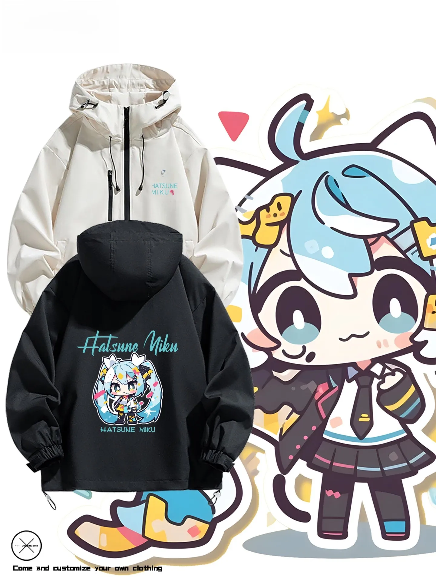 

Future Miku Collaborative Мужская куртка с героями мультфильмов, ветрозащитная молния, повседневная свободная посадка, весна-осень, модная