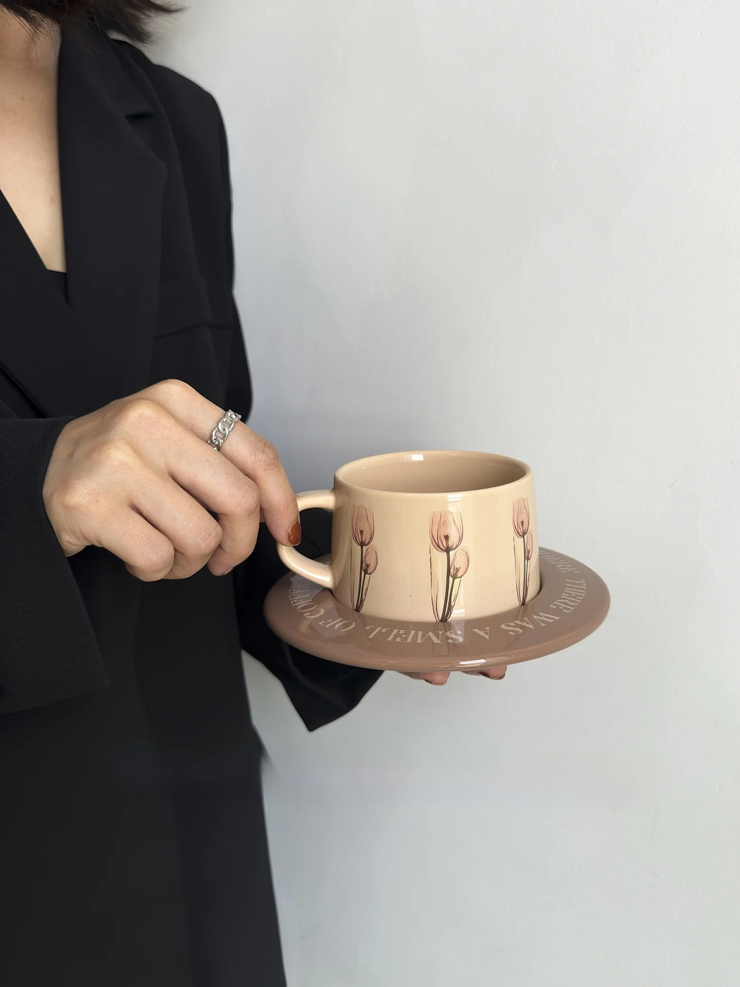 Limited Edition American Illustration Coffee Cup And Plate Set Afternoon Tea Water Cup Gift Set Ceramic Wide Mouth Single Ear...