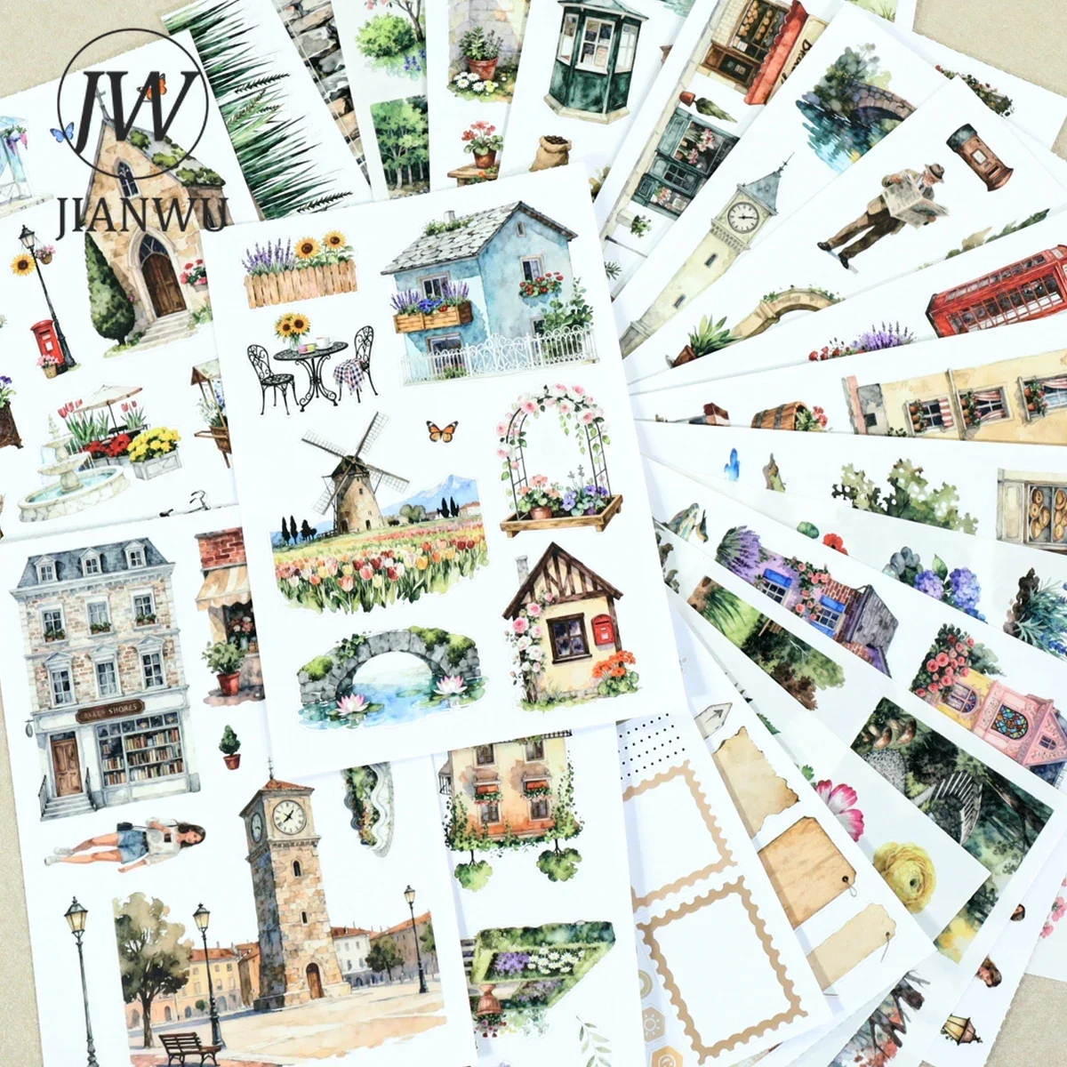 JIANWU 20 Sheets/book Vintage Flower Town Landscape Material Collage Scrapbooking Sticker Book Creative DIY Journal Stationery