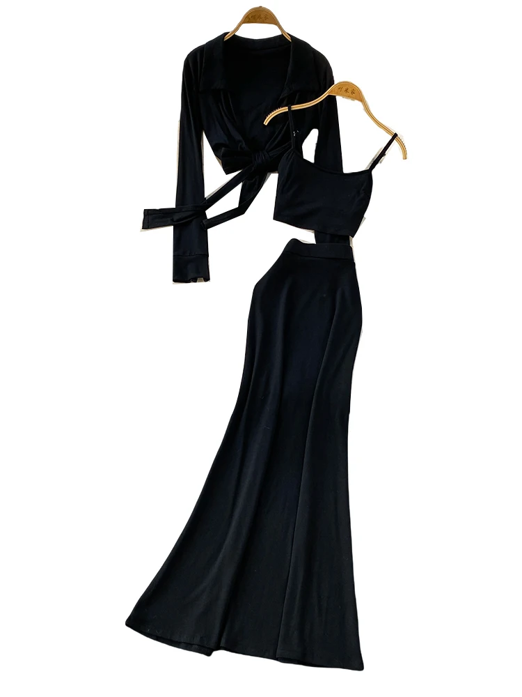 التخسيس المرأة ort Svel Jaet مربوط + حزام أعلى + ارتفاع الخصر Fi الذيل تنورة Faion مجموعة الخريف #5