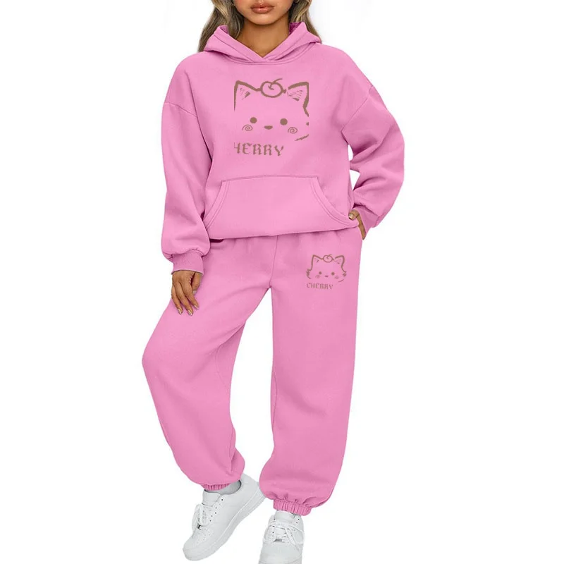 2025 New Spring and Autumn Set Women's High end Printed Fashion Hoodie Long sleeved Hoodie Foot binding Pants Two piece Set