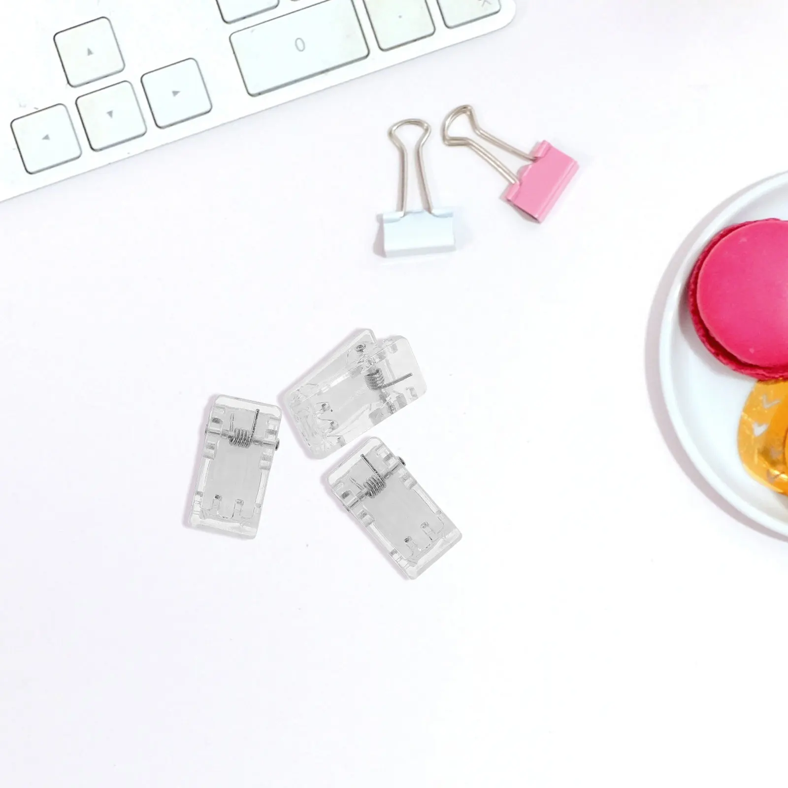 

50Pcs Transparent Plastic Spring Clips Self Adhesive Small Clips for Id Badge Holders Trade Shows Office Hanging Use