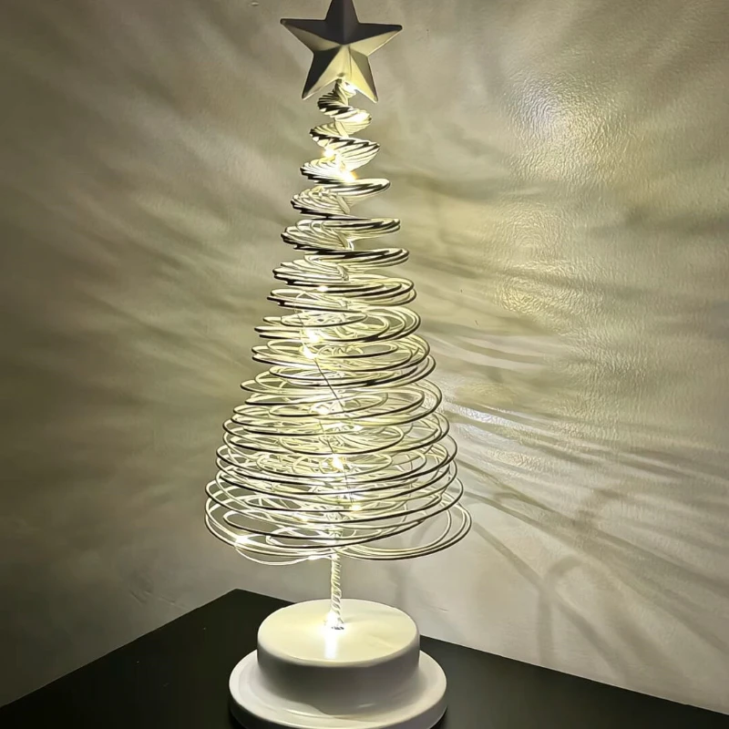 LED Christmas Lights Tree Battey Fairy Lamp Tree Metal Spiral Star Lighting Holiday For Home Living Room Decorations Night Lamp