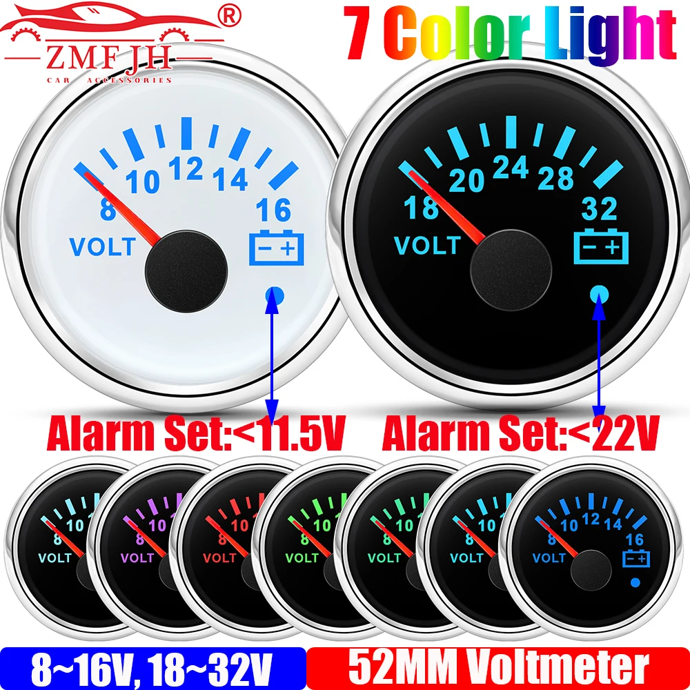 

ZMFJH указатель 2 "52 мм вольтметр с мигающей сигнализацией 8-16 В, 18-32 В указатель напряжения измеритель напряжения для авто, морской лодки, яхты