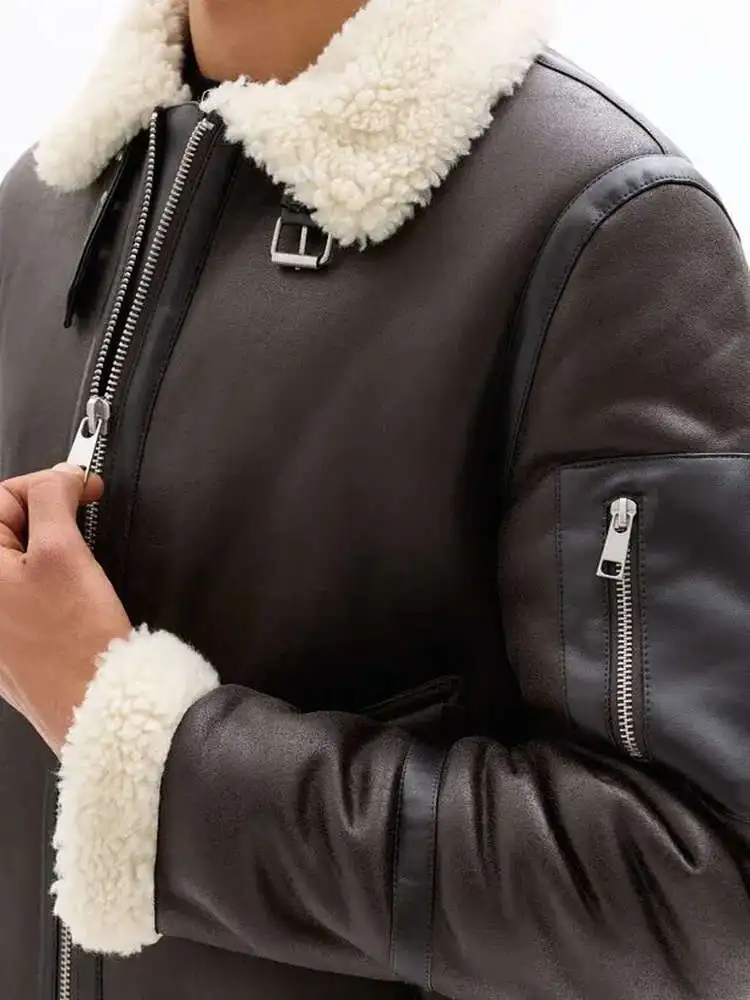 

Мужская и женская утепленная куртка свободного кроя из искусственного меха под овчину, теплая, с длинными рукавами, на молнии