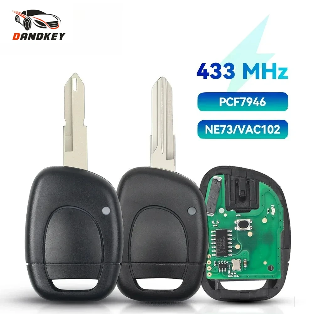 Dandkey 1PCS 433Mhz ID46 PCF7946 Chip 1 Button For Renault Clio Master Twingo Kangoo Fob Car Remote Key With NE73 VAC102 Blade