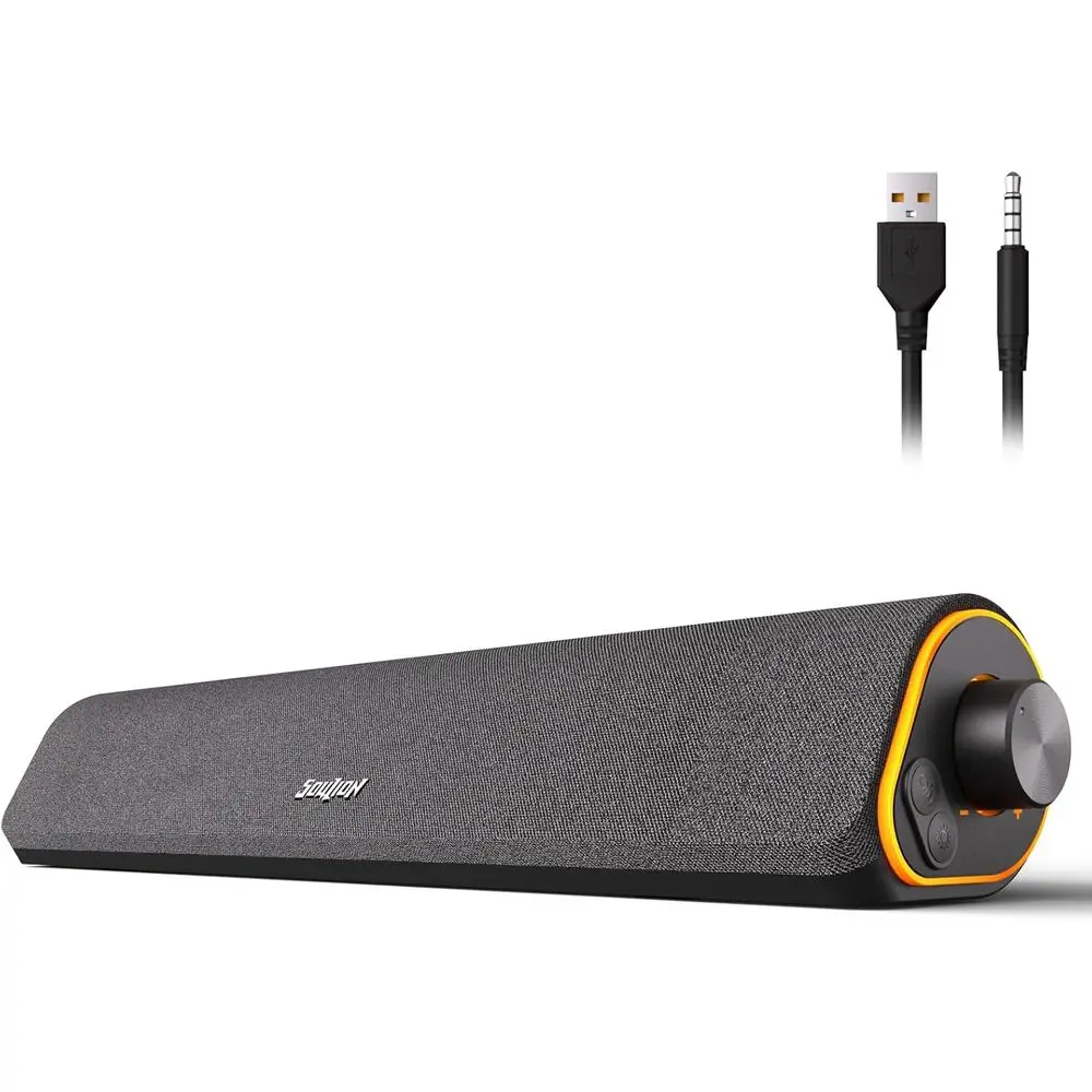 

USB-Powered 3.5mm Soundbar with LED Lights and Surround Sound for PC and Monitors