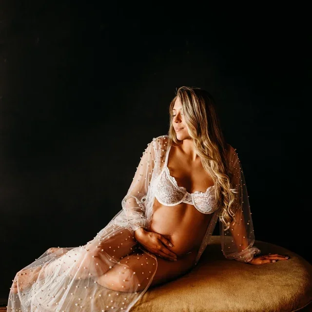 Pearl Long Sleeve Wedding Jacket Tulle Party Shawl BOLERO Floor-Length Bridal Cape Sexy pearl robe Customized