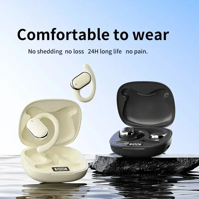 TWS Auriculares inalámbricos, auriculares Bluetooth 5.49, reproducción de 28 horas, pantalla LED de audio estéreo HD, auriculares impermeables con ganchos para las orejas, micrófono integrado, tipo C, para deportes