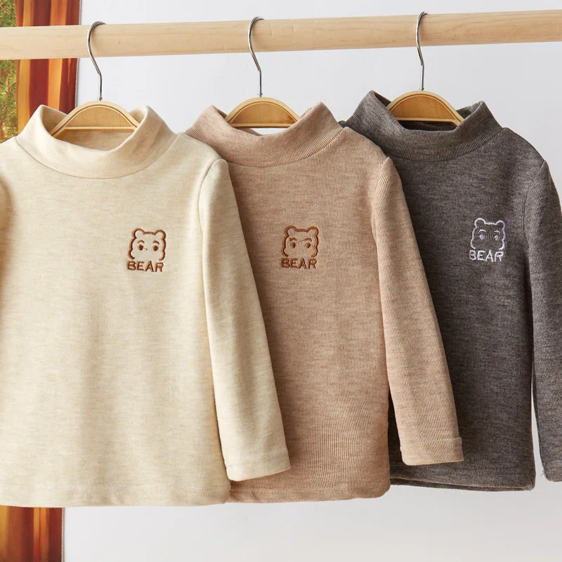 

2025 Kids Warm Turtleneck Shirt Clothes 1-8Y Children Long Sleeve Top with Bear Embroidery Girl Boys Soft Autumn Winter Pullover