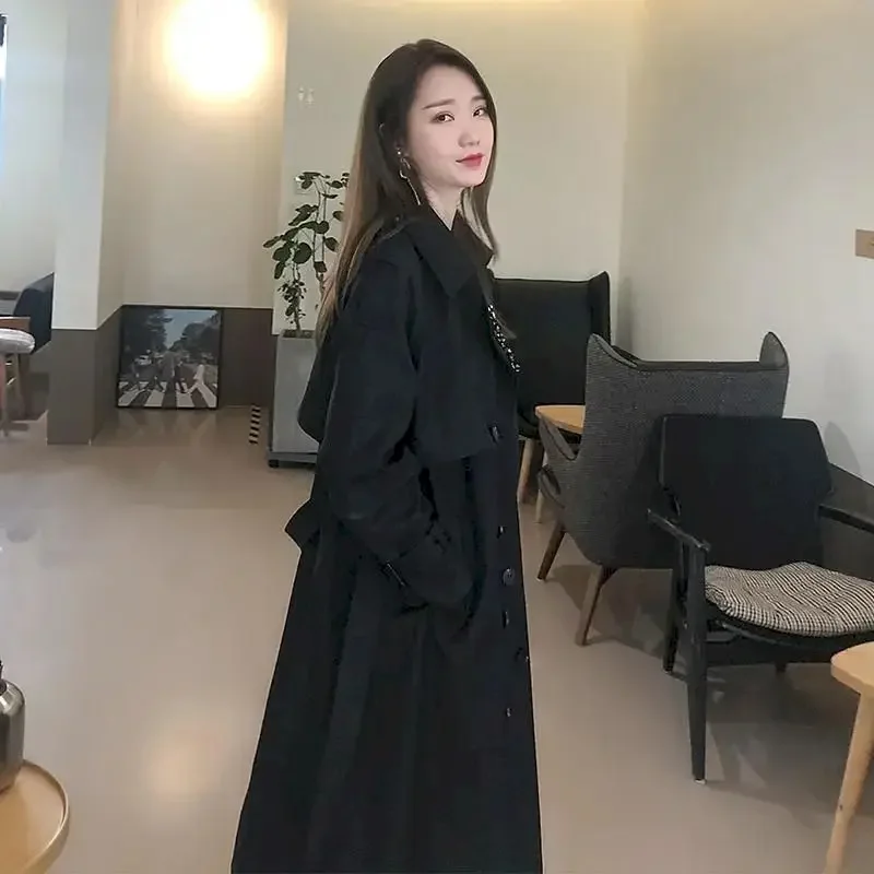 Korean Fashion Long Trench Coats and Jackets Women 2022 Autumn Winter Solid Color Classic Style Women Coat Casual Tops female