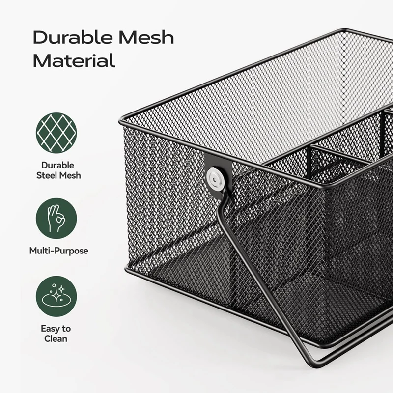 ●Cutlery Storage Basket with 4 Compartments, Mesh Flatware Holder Organizer Perfect for Home, Kitchen, , Camping-ABFB