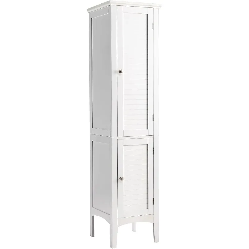 

Tall Bathroom Storage Cabinet, 5-Tier Wooden Freestanding Tower Cabinet, Narrow Storage Floor Cabinet w/ 2 Doors & Shel