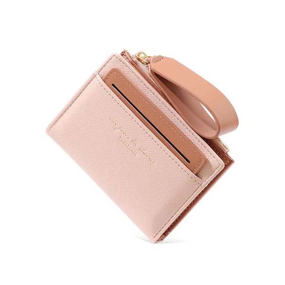 Portable Women Folding Wallet Multiple Card PVC Solid Color Card Bag Korean Style Classic Lady Short PU Purse Work