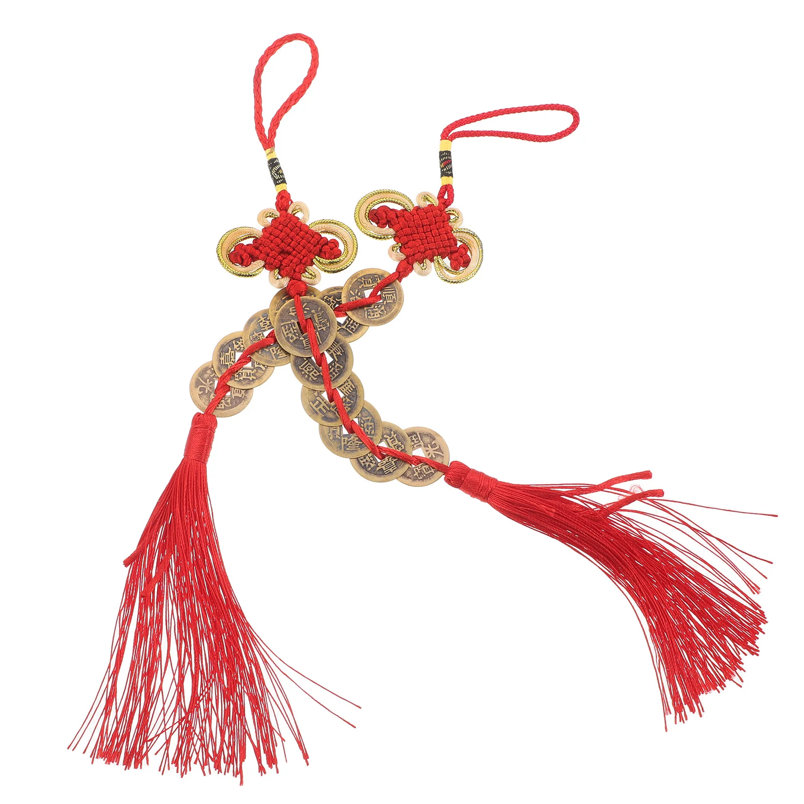 

2Pcs Chinese New Year Feng Shui Hanging Ornaments Red Tassel Copper Coin Knot Pendants Lucky Car Decor Prosperity