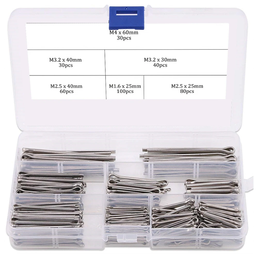 340pcs 6 Sizes 304 Stainless Steel Cotter Pin Clip Key Fastner Fitting Assortment Kit for Automotive,Mechanics,Trucks,Lawn Mower