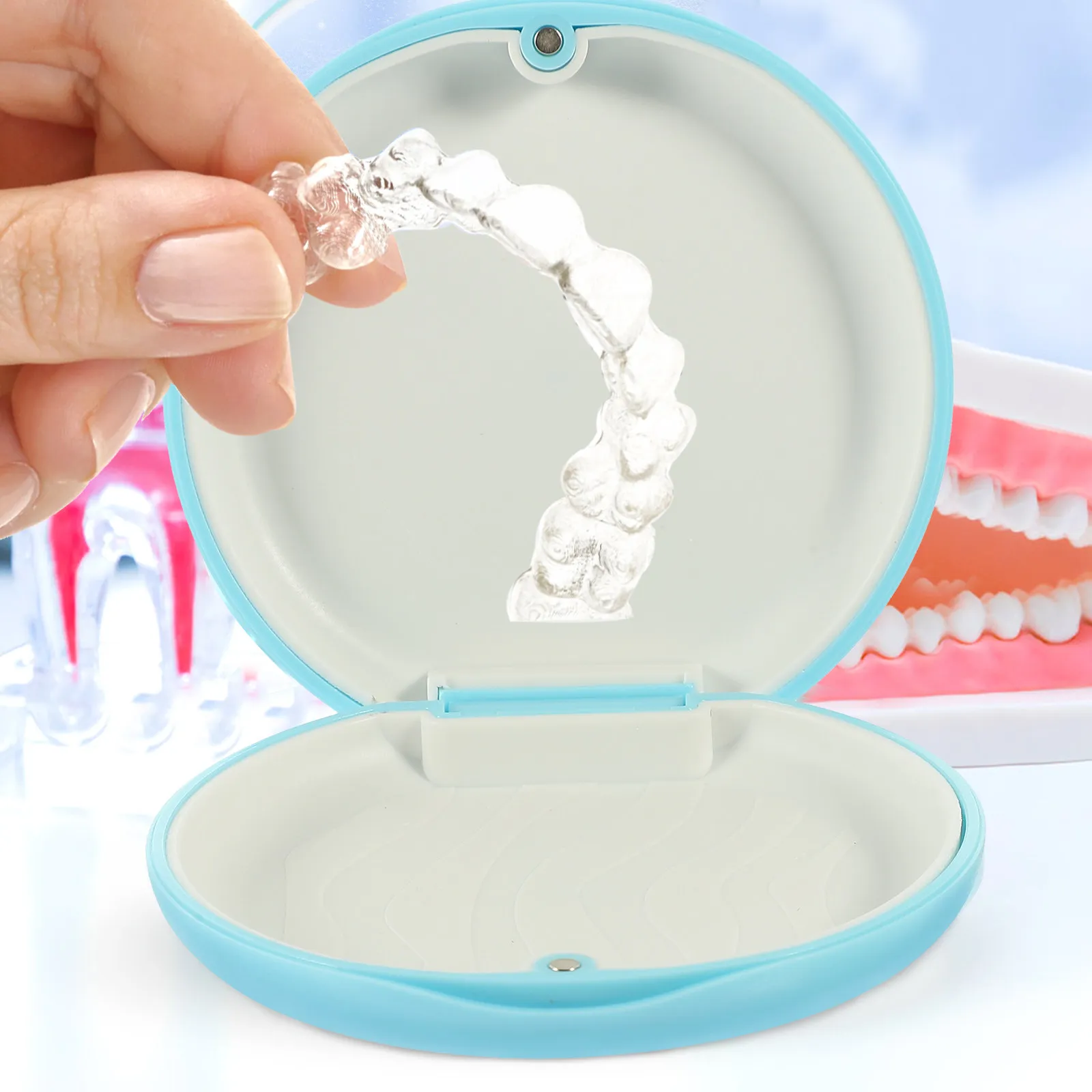 Multi-Function Retainer Case Denture Storage Box Portable Small Silicone ABS Container for Travel Professional Denture Hygiene