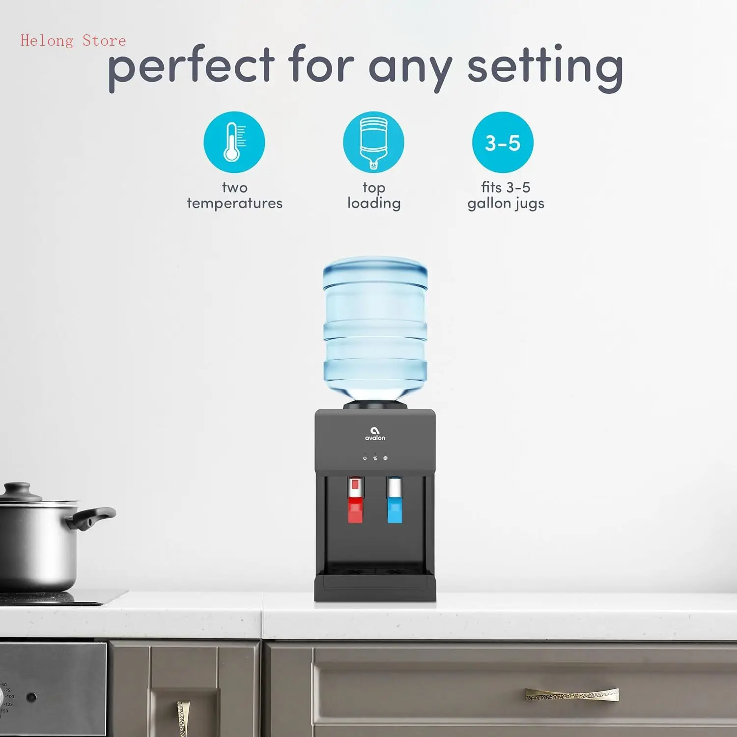 

Premium Hot/Cold Top Loading Countertop Water Cooler Dispenser With Child Safety Lock. UL Listed- Black