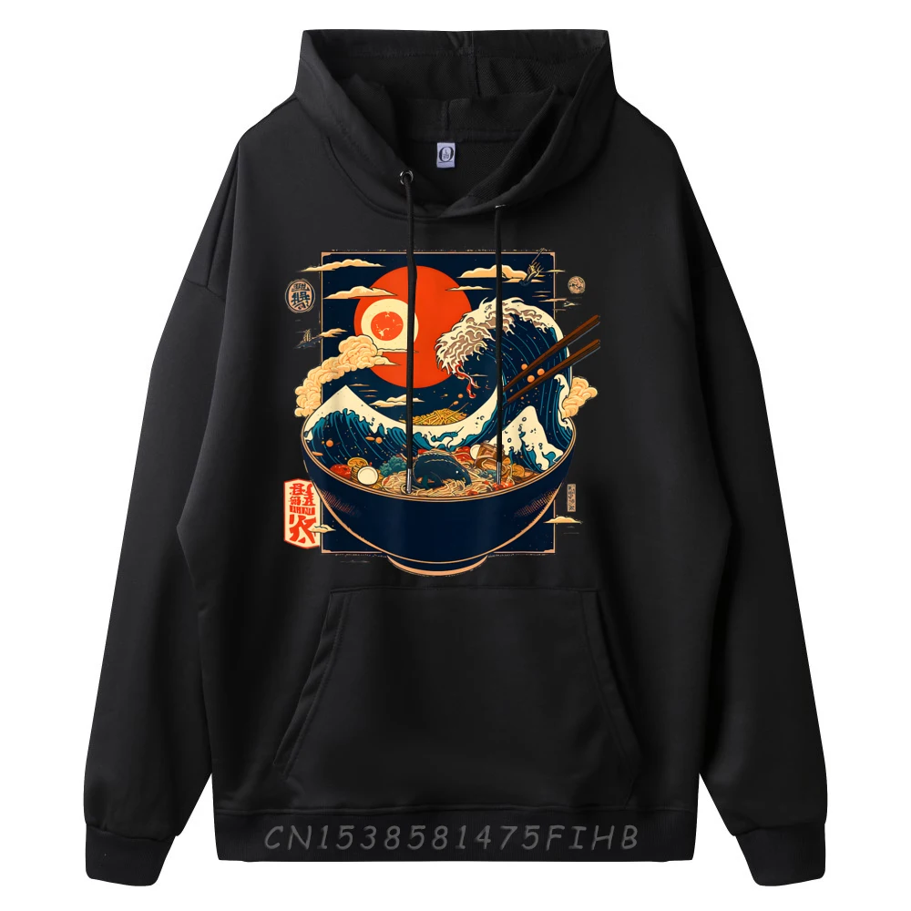 Japanese Kanagawa Wave Ramen Graphic Retro Noodles Black Graphic Sweatshirts Men's Shirt Easter Day