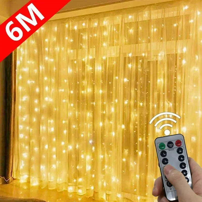 Guirxiété lumineuse dégradée de rideau de Noël LED, USB avec télécommande, 8 modes, décoration du Nouvel An, fête de la chambre, 6m × 3m