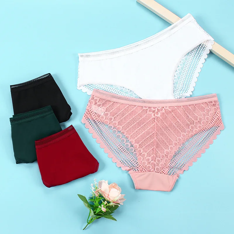 Lace Women's Panties Low Waist Sexy Ice Silk Briefs South Korea Plus Size Breathable Non-trace Antibacterial Underwear Lingerie