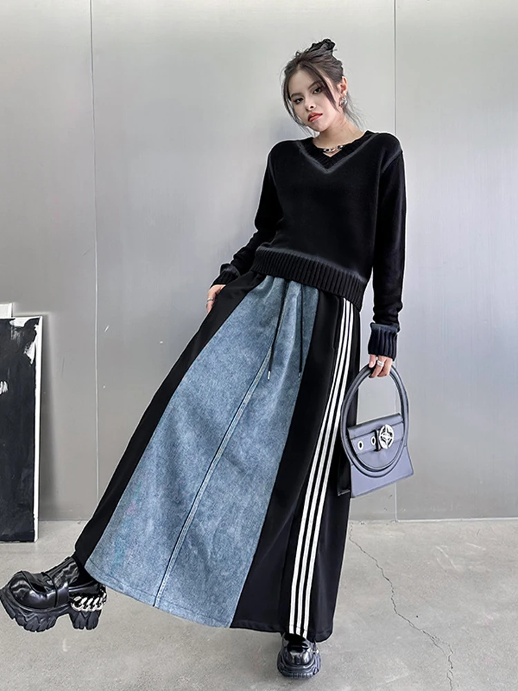 NYFS 2024 Spring Autumn New Vintage Woman Skirt Loose Plus Size High Waist Patchwork Denim Long Skirts Faldas Mujer Saias