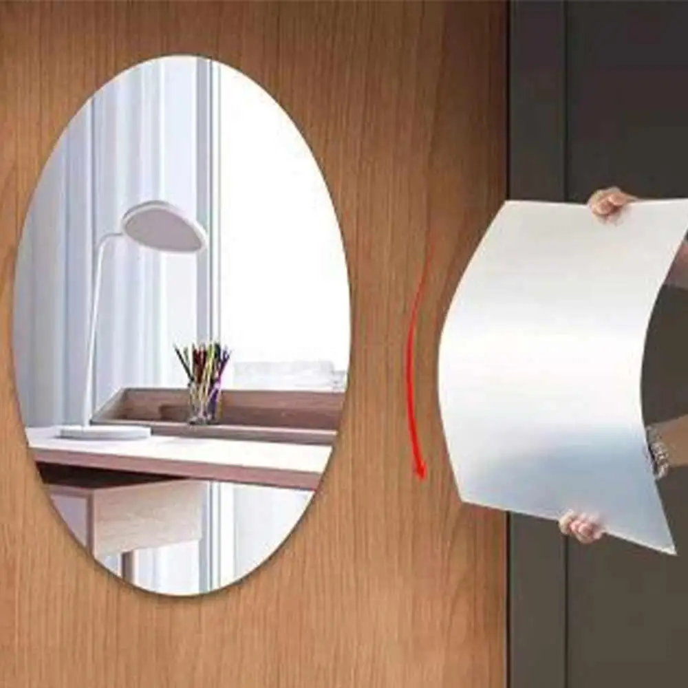 Bathroom Anti Fog Mirror Stickers 3D Oval Acrylic full-length Make Up Mirror Home Self-adhesive Shower Wall Art Sticker Mirror