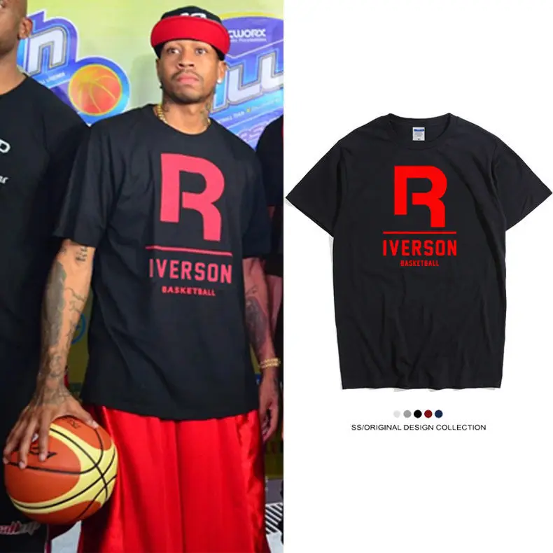 AI Iverson الإجابة رقم. 3 تي شيرت Streetball Professor بأكمام قصيرة ورقبة دائرية فضفاضة نصف كم منقوشة #3