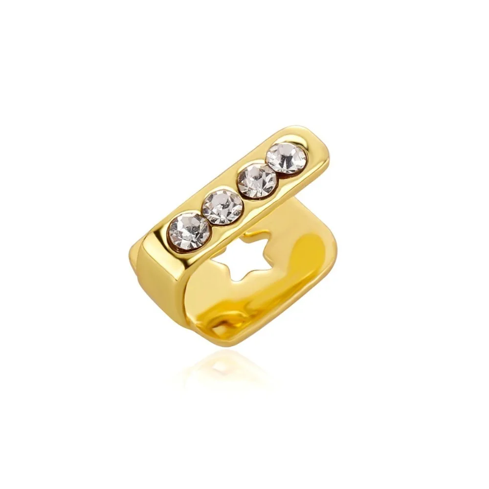 

5Pcs Tooth Decoration 14K Gold Plated Grillz Metal Bracket Fake Braces Round Crystal Gold Gap Grillz Colorful Teeth Cross