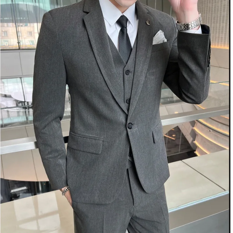 C216Suit set, men's casual business formal coat, Korean version slim fit groomsman, groom's wedding dress, suit three piece set