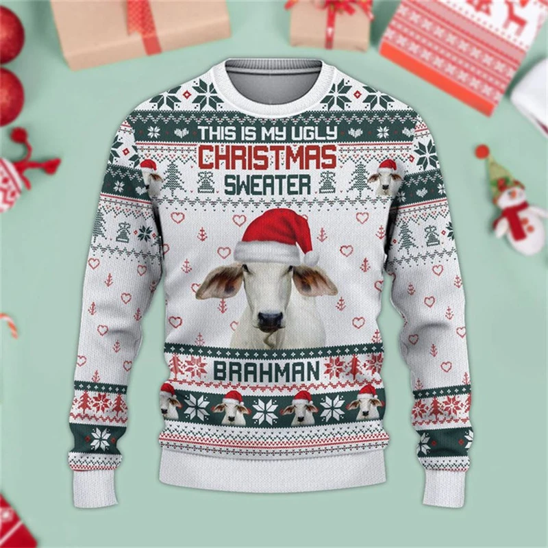 Men Christmas Ugly Sweater 3D Funny Print Goat Guinea Pig Animal Graphic Sweatshirt Men Women Harajuku Crewneck Kids Pullover