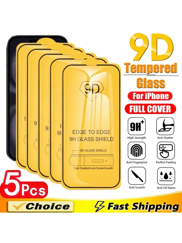 5 szt. szkła ochronnego 9D do iPhone 16 15 14 11 12 13 17 Pro Max, osłona ekranu do iPhone 18 PRO XS MAX X XR, szkło hartowane — 2