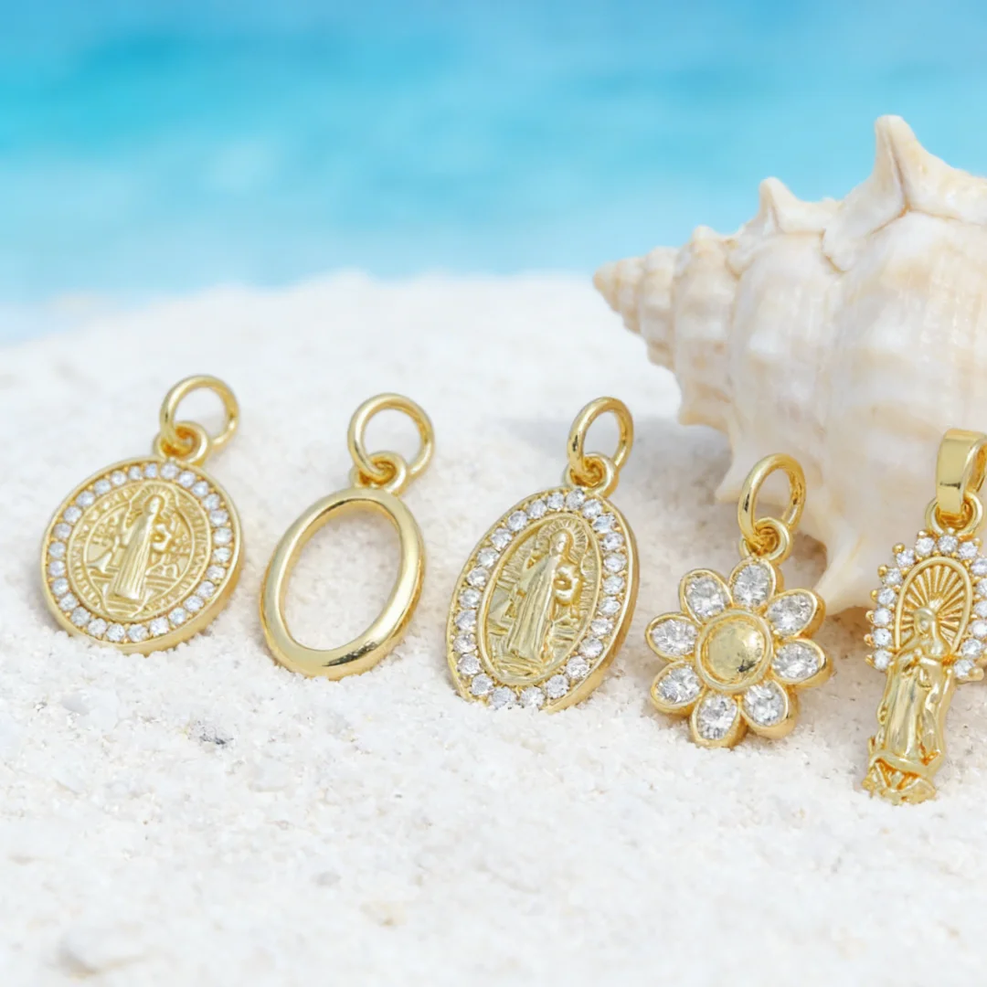 

12 шт. подвесок из латуни с кубическим цирконием, винтажные шармы «Наша Богородица» для изготовления ювелирных изделий своими руками, ожерелий, браслетов, круглые, овальные, полые аксессуары