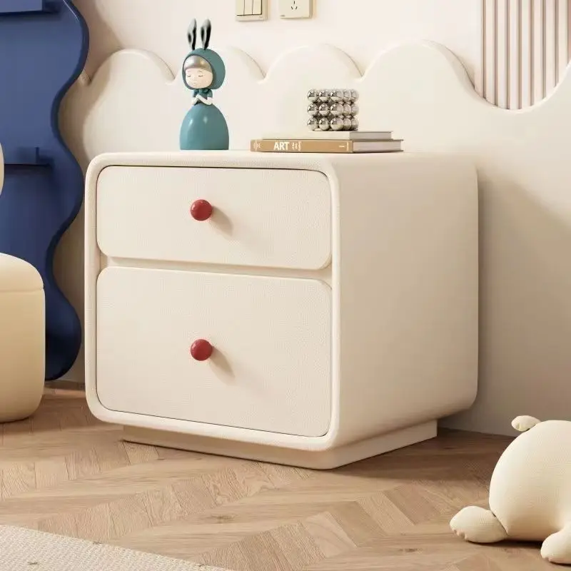 Cream wind solid wood bedside table Modern simple Italian light luxury bedside table Bedroom leather Internet celebrity bedside