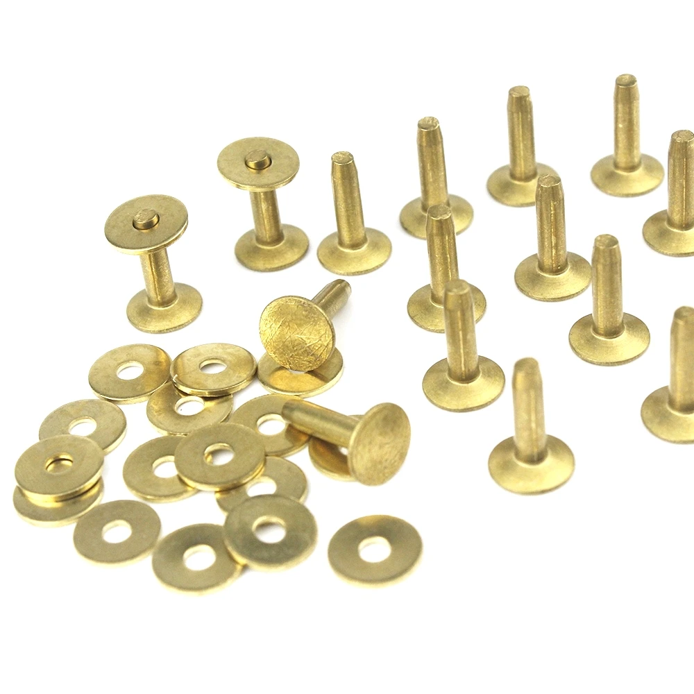 20pcs High Quality Solid Brass Rivets & Burrs Leather Craft Belt Luggage Rivets Studs Permanent Tack Fasteners 6 Sizes