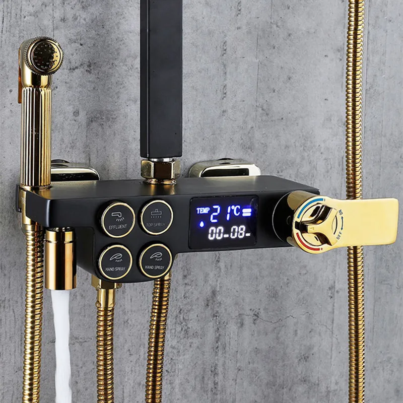 Sistema de chuveiro termostático do banheiro conjunto latão torneiras do banheiro acessórios chuva cabeça chuveiro quente e frio conjunto chuveiro do banheiro