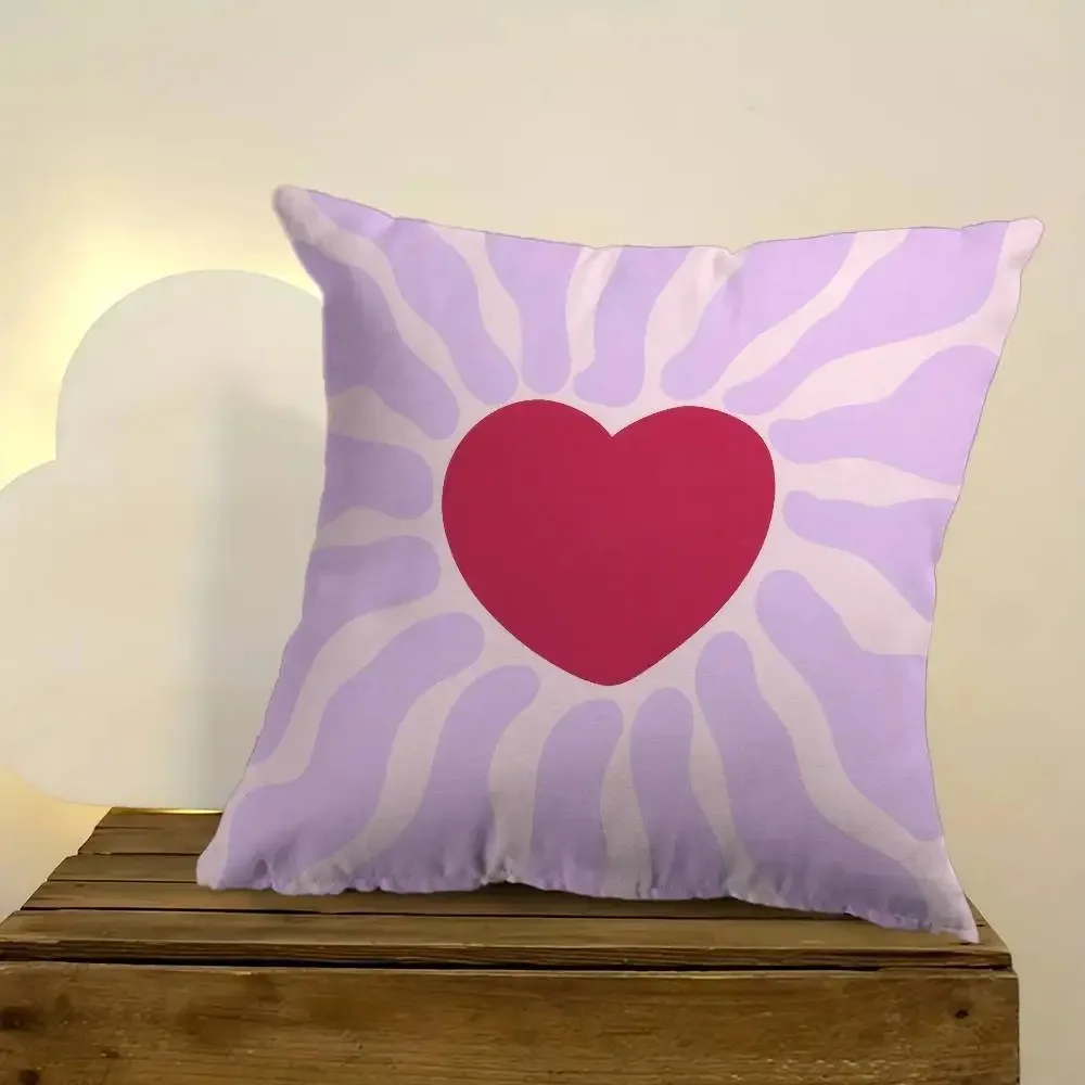 Retro Red Heart Sunburst Double-Sided Pillow Cover, 1pc Groovy Decorative Cushion Case for Sofa, Bed, Headboard, Home Decor