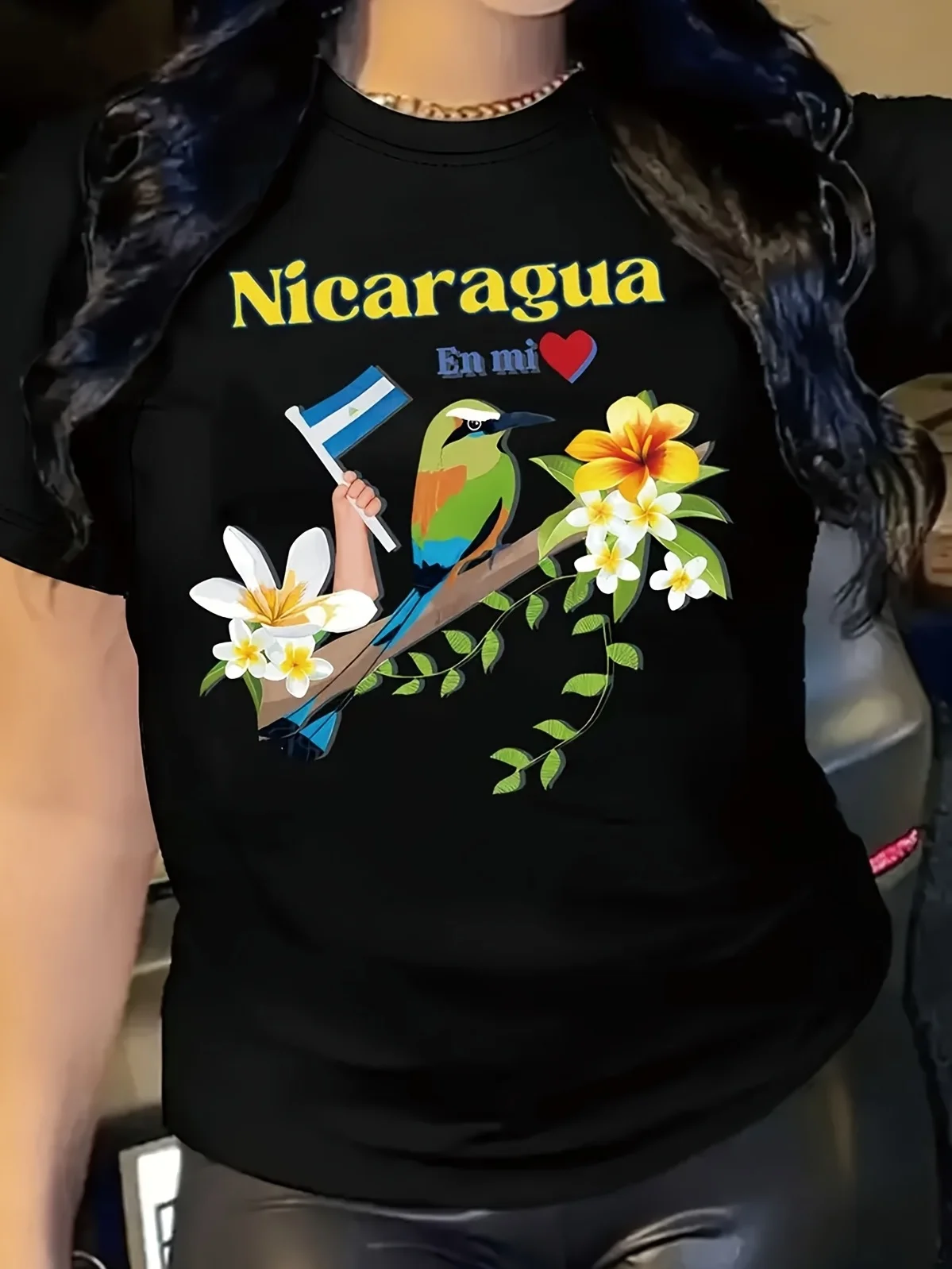 

Nicaragua Patterned Short-Sleeve T-Shirt, Casual Round-Neck Top for Women'S Spring And Summer Wear.