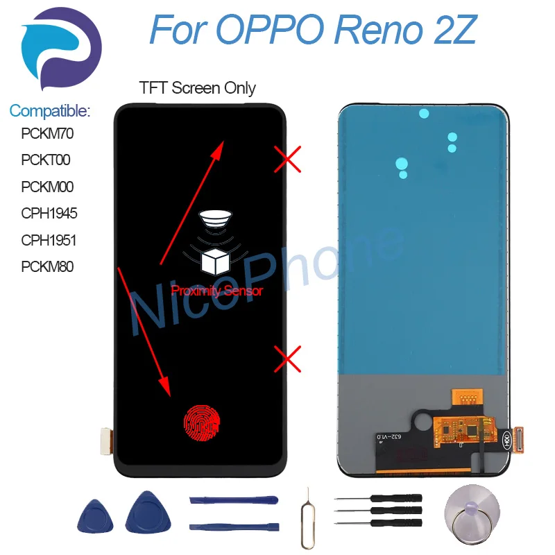 For OPPO Reno 2Z LCD Screen + Touch Digitizer Display PCKM70, PCKT00, PCKM00, CPH1945, CPH1951, PCKM80 Reno 2Z LCD Screen
