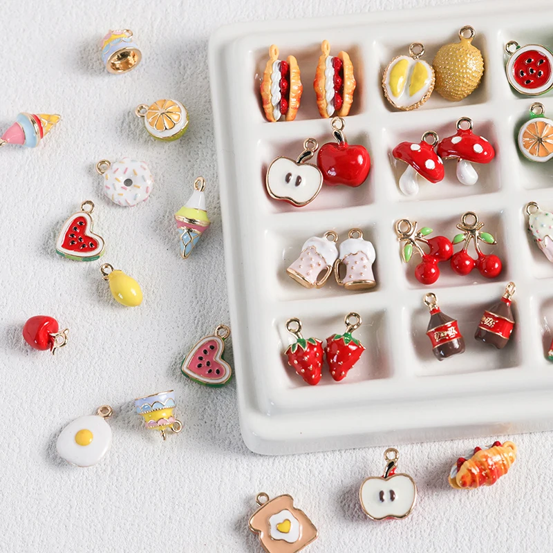 

10pcs/lot DIY Mix Jewelry AccessoriesAlloy dripping oil simulation strawberry watermelon apple Pendant For Charms Phone Bracelet