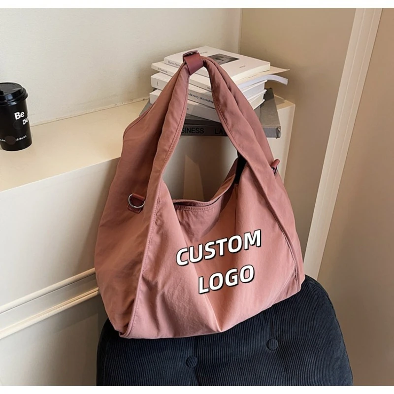 Custom Logo Women Large Capacity Nylon Tote Bag Adjustable Strap Soft Hobo Crossbody Shoulder Bag Casual Daily Travel Handbag