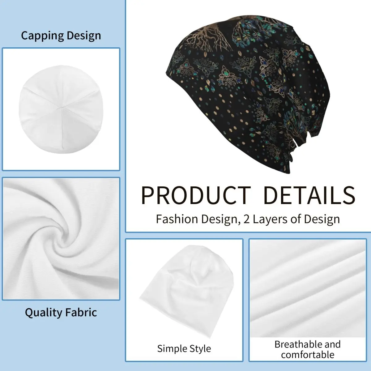 شجرة الحياة-Yggdrasil الذهبي والرخام زخرفة Skullies Beanies القبعات قبعة الخريف الدافئة محبوك بونيه قبعات للجنسين الكبار