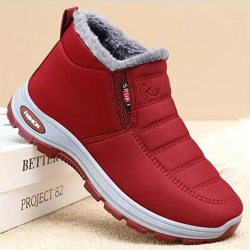 Botas de invierno muy cálidas para mujer con suelas gruesas antideslizantes, tacones bajos, sección de punta redonda, senderismo al aire libre de color sólido