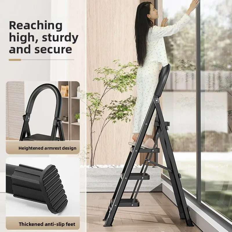 Upgraded folding ladder with thickened steel pipe, safety handrail ladder, anti slip step ladder, portable folding zigzag ladder