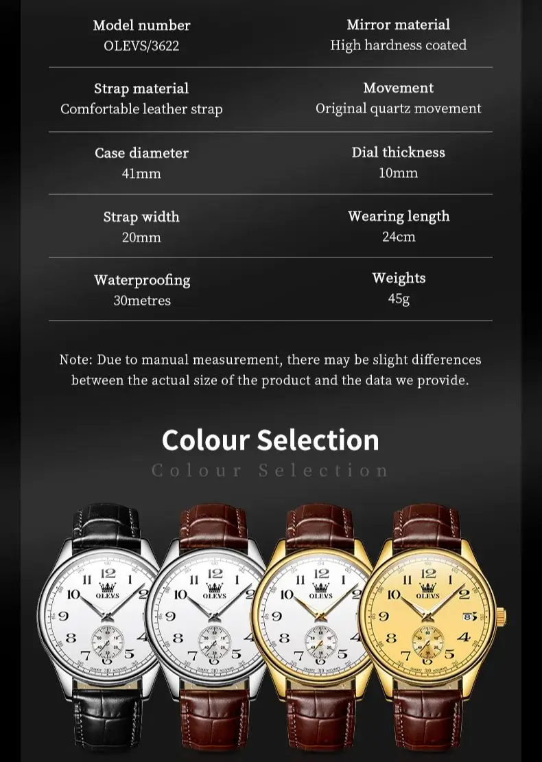 OLEVS 3622 Classic Number Scale Quartz Watch For Men Top Brand Luxury Fashion Wristwatch Waterproof Luminous Man Dress Watches