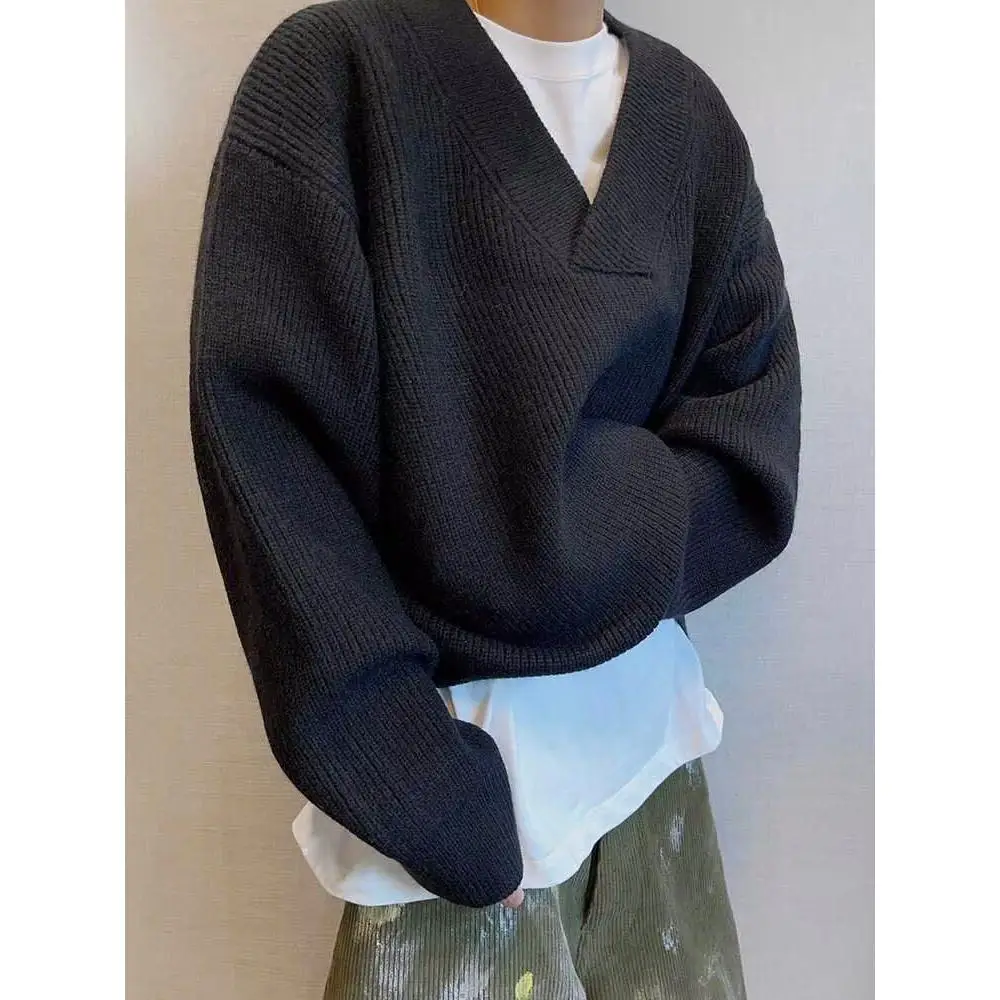 

American Retro Casual V-Ne Knitted Sweater Men's Color Open Cardigan Soft Polyester Winter Long Sve Hoodie