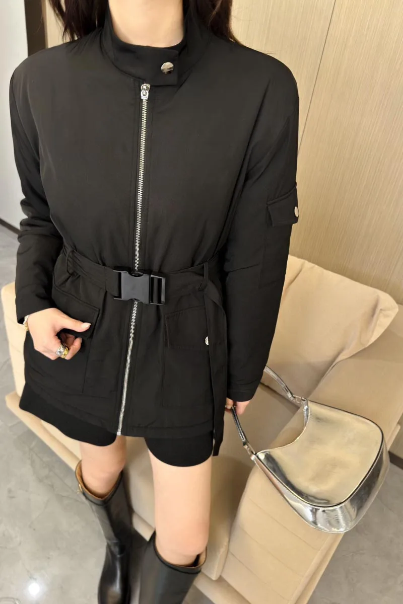 2024 Autumn New Women's Jacket Fashionable and Exquisite Cotton Jacket Comfortable Belt Waist Fold Collar Coat Stylish