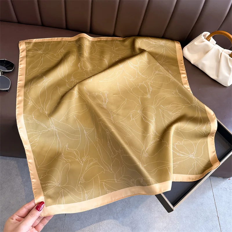 Luxuriöser quadratischer Schal mit floralen Linienzeichnungen für Damen, Seidenschals, Damen-Bandanas, Hijab, Halstuch, eleganter Schal für Reisen – Detail 2